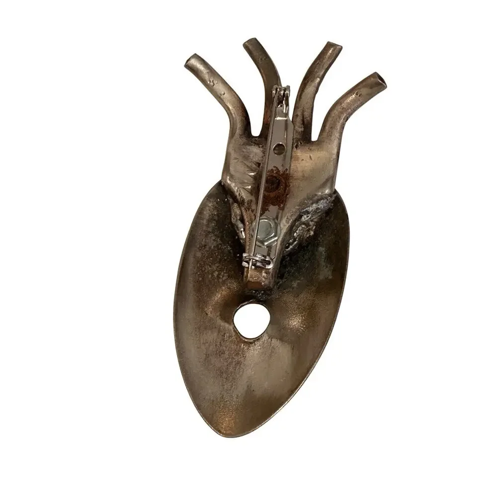 Spork Retro Face Brooch Punk Alien Modernist Steampunk Pin Metal Upcycled